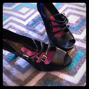 Gretta black vinyl 2 inch heel Mary Jane style